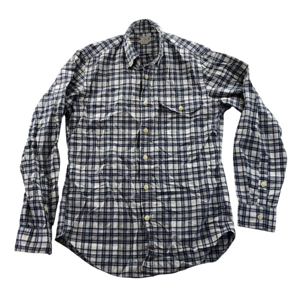 J.Crew Mens Madras Shirt Small Blue Plaid Long Sleeve Button-Up Cotton Tailored